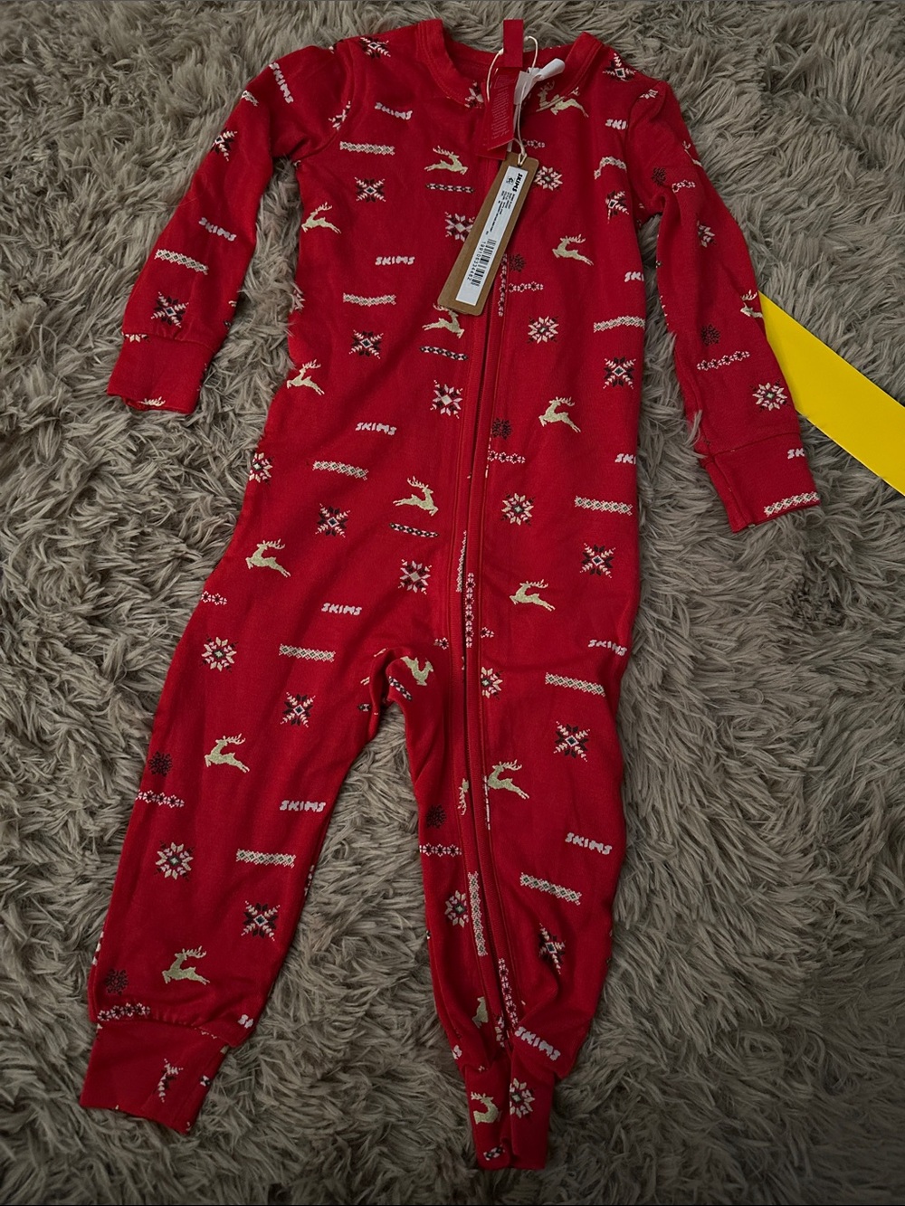 SKIMS Red Holiday Reindeer Zip-Front Baby One-Piece Footie NWT